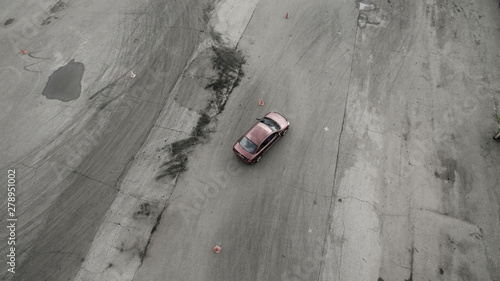 One car from a height on the road