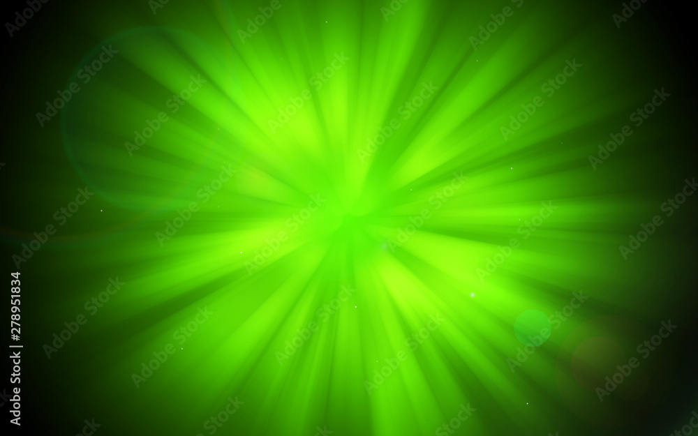 Dark Green sparkle rays with bokeh abstract elegant background. Dust sparks background.