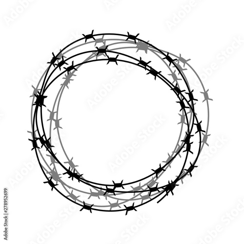 Barbed Wire Circle Isolated on White Backgground. Stylized Prison Concept. Symbol of Not Freedom. Metal Frame Circle.