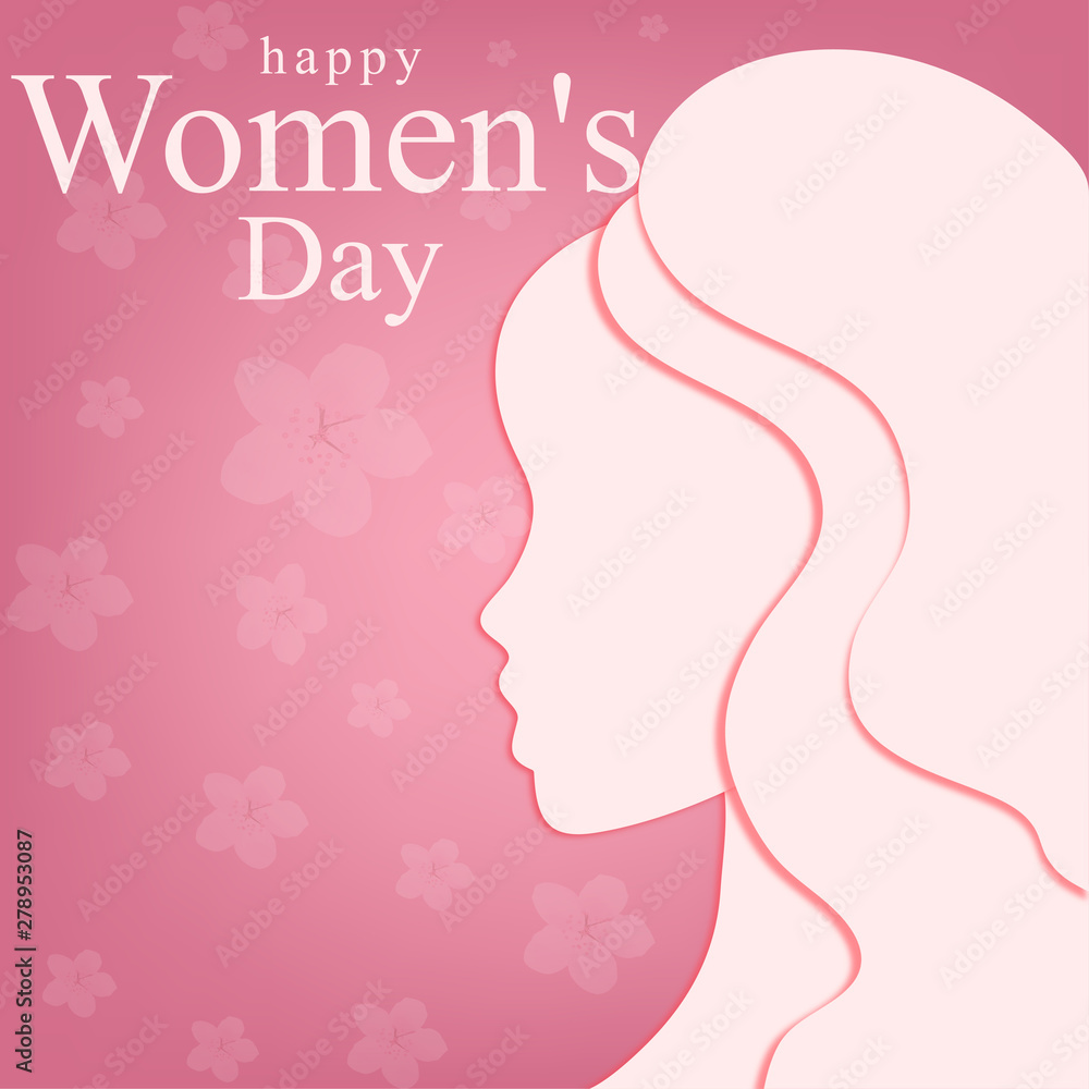 March 8 - International Women's Day. Postcard. Girl in profile