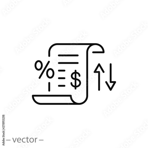 commission icon, business fee, cashback optimization, paysheet thin line symbols for web and mobile phone on white background - editable stroke vector illustration eps10