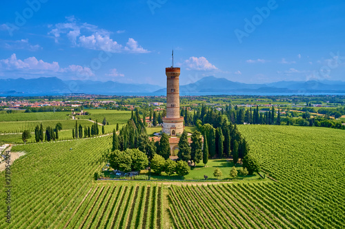 Aerial photography with drone, the Tower of San Martino della Battaglia, Italy. photo
