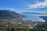 Aerial photography with drone. Panoramic view of the center of Salo on Lake Garda, Italy.