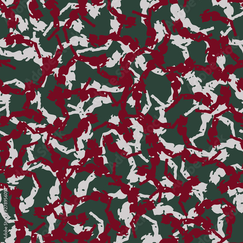 Ufo camouflage of various shades of green  red and white colors