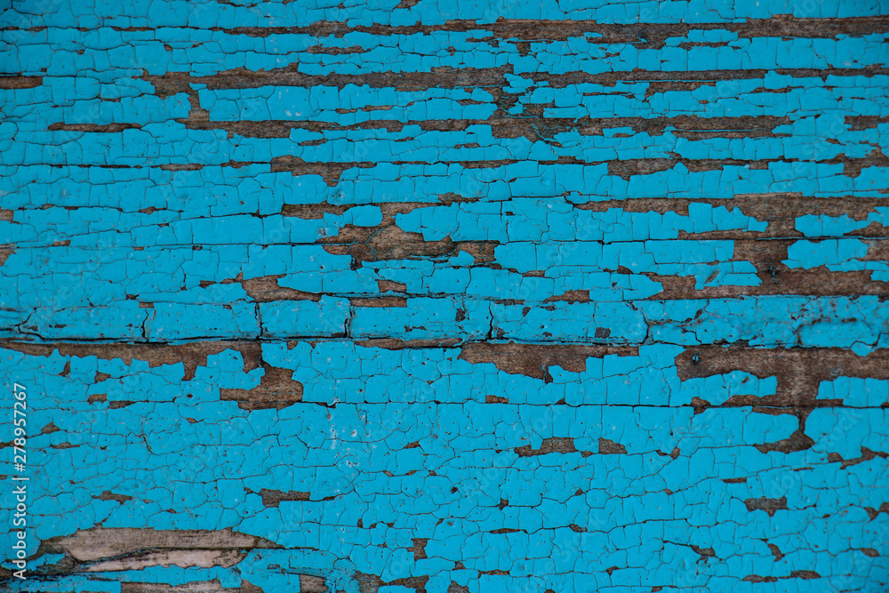 Blue painted Vintage worn wood grain texture background surface