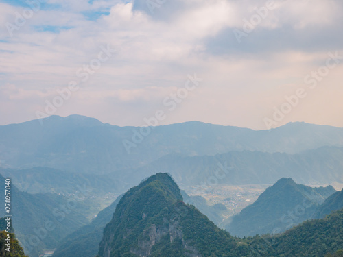 beautiful view from Tianmen mountain with clear Sky in zhangjiajie city China.Tianmen mountain the travel destination of Hunan zhangjiajie city China