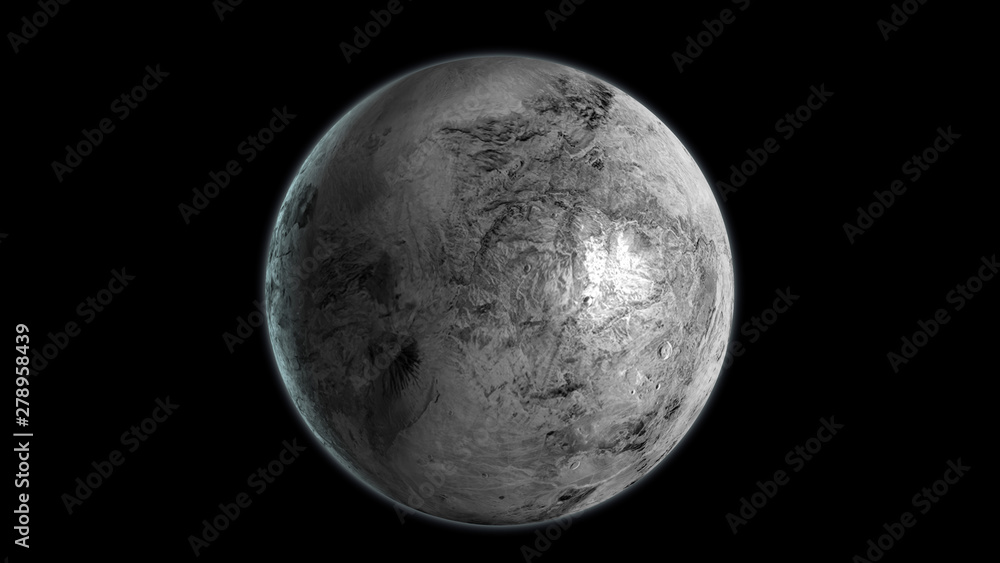 Fototapeta premium Haumea dwarf planet isolated on black background. 3D render