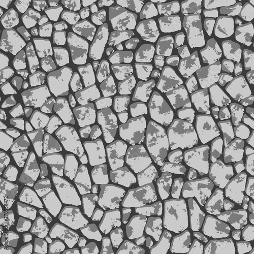 Vector gravel seamless pattern. Cracked rock background. Sketch of boulders in repeat.