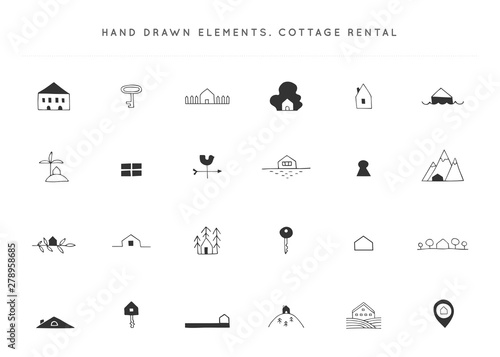 Set of vector hand drawn icons. Property rental theme.