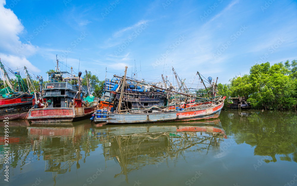 Fishing Boats in a Harbour,Thailand.