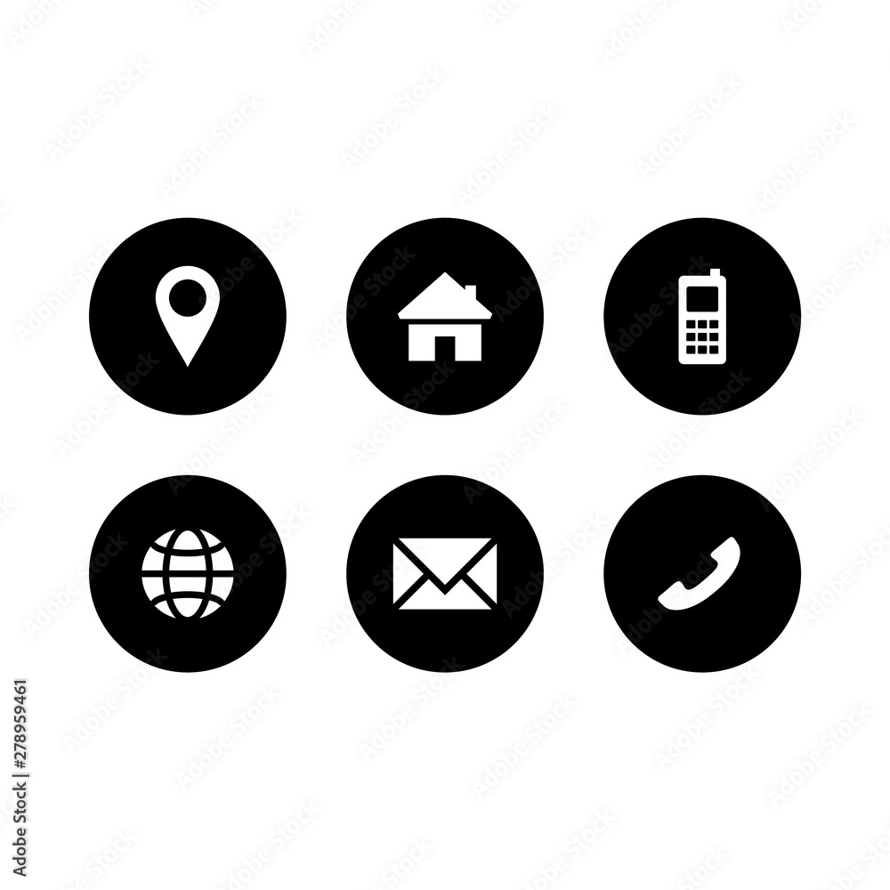 Set of black and white contact icon Set of black and white contact icon