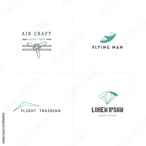 Set of hand drawn logo templates. Sky sports colored vector elements.