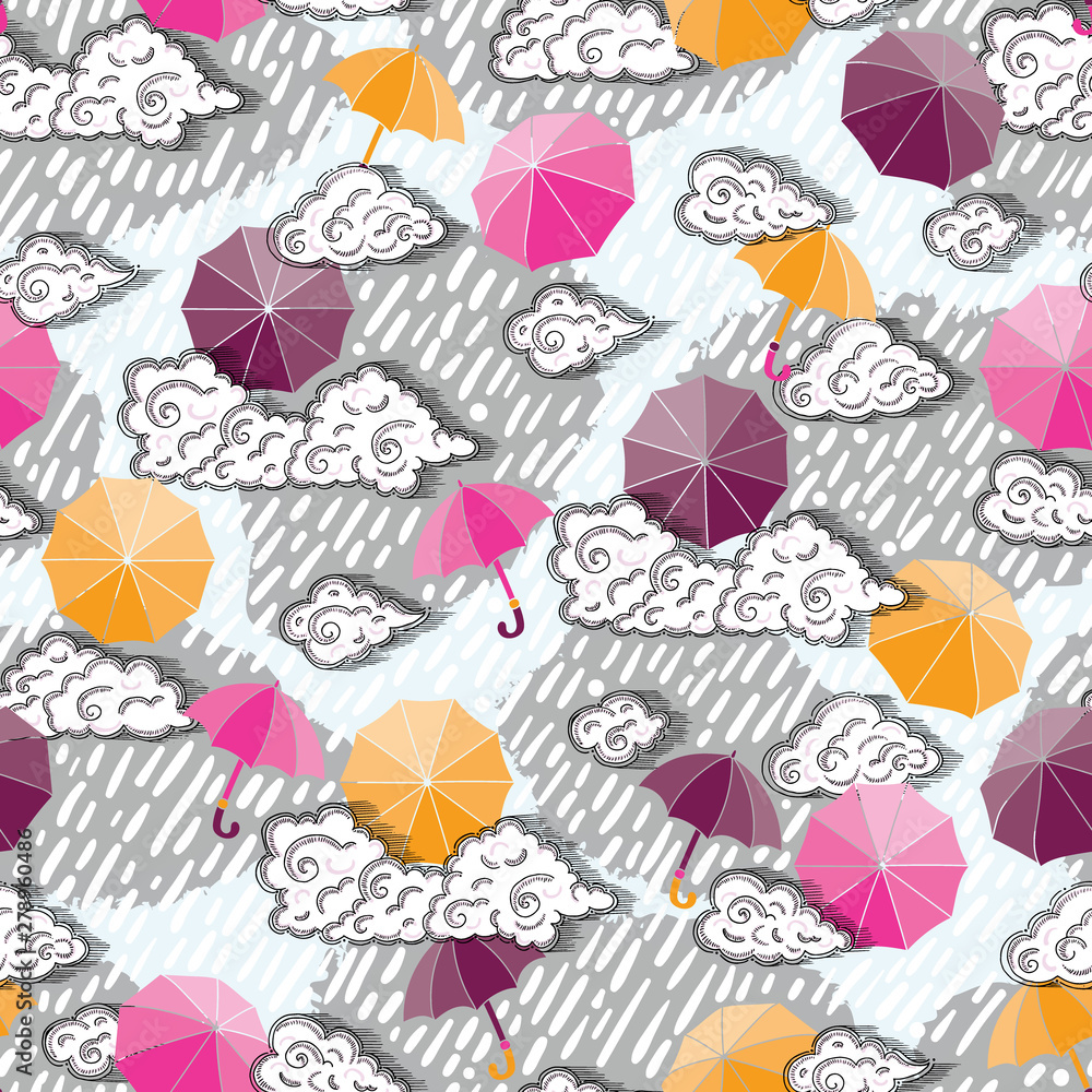 Showers Rain and Clouds Vector Seamless Pattern