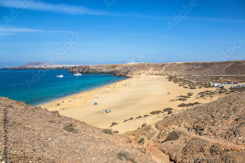 Aerial view of the white beach west of Lanzarote