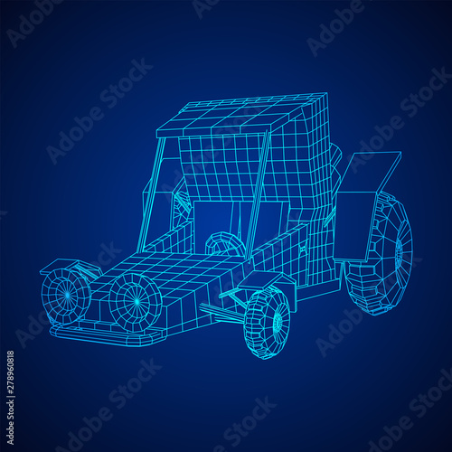 Off road dune buggy car. Terrain vehicle. Outdoor car racing, extreme sport oncept. Wireframe low poly mesh vector illustration