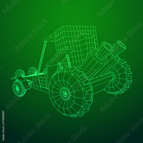 Off road dune buggy car. Terrain vehicle. Outdoor car racing, extreme sport oncept. Wireframe low poly mesh vector illustration