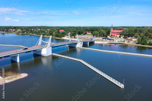 Beautiful drawbridge over the Dead Vistula river in Sobieszewo, Poland
