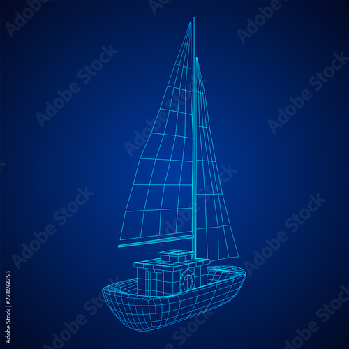 Yacht or sail boat. Luxury yacht race, sea sailing regatta concept. Wireframe low poly mesh vector illustration
