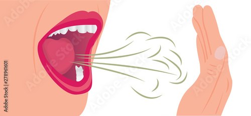 Bad smell air from a mouth. Oral hygiene concept