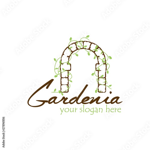 beautiful gate with leaf logo design.Vintage retro gate illustration vector template	