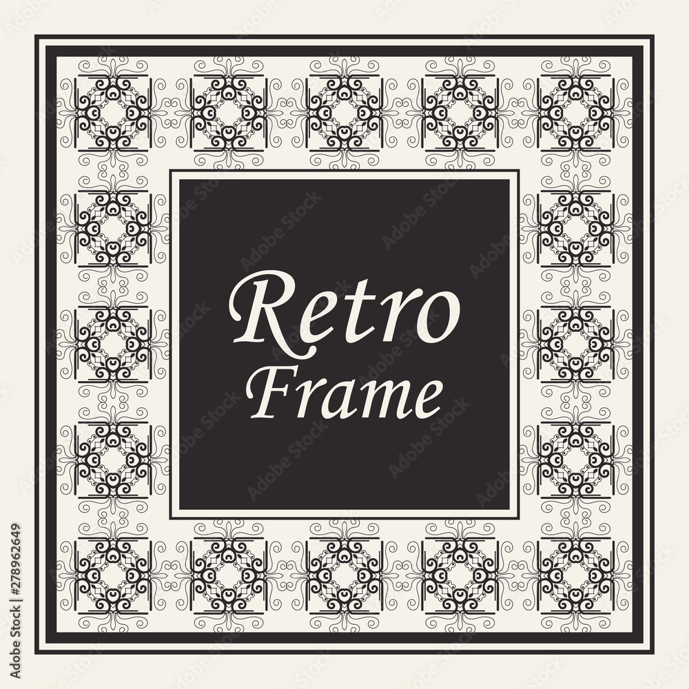 Decorative frame and border in rectangle proportions. Retro vintage ornamental modern art deco luxury element for design.