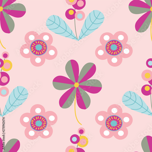 Vector pastel folk floral motifs seamless pattern.