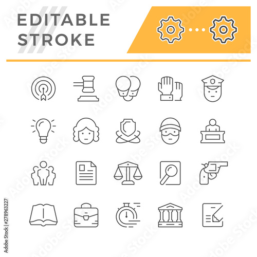 Set editable stroke line icons of law