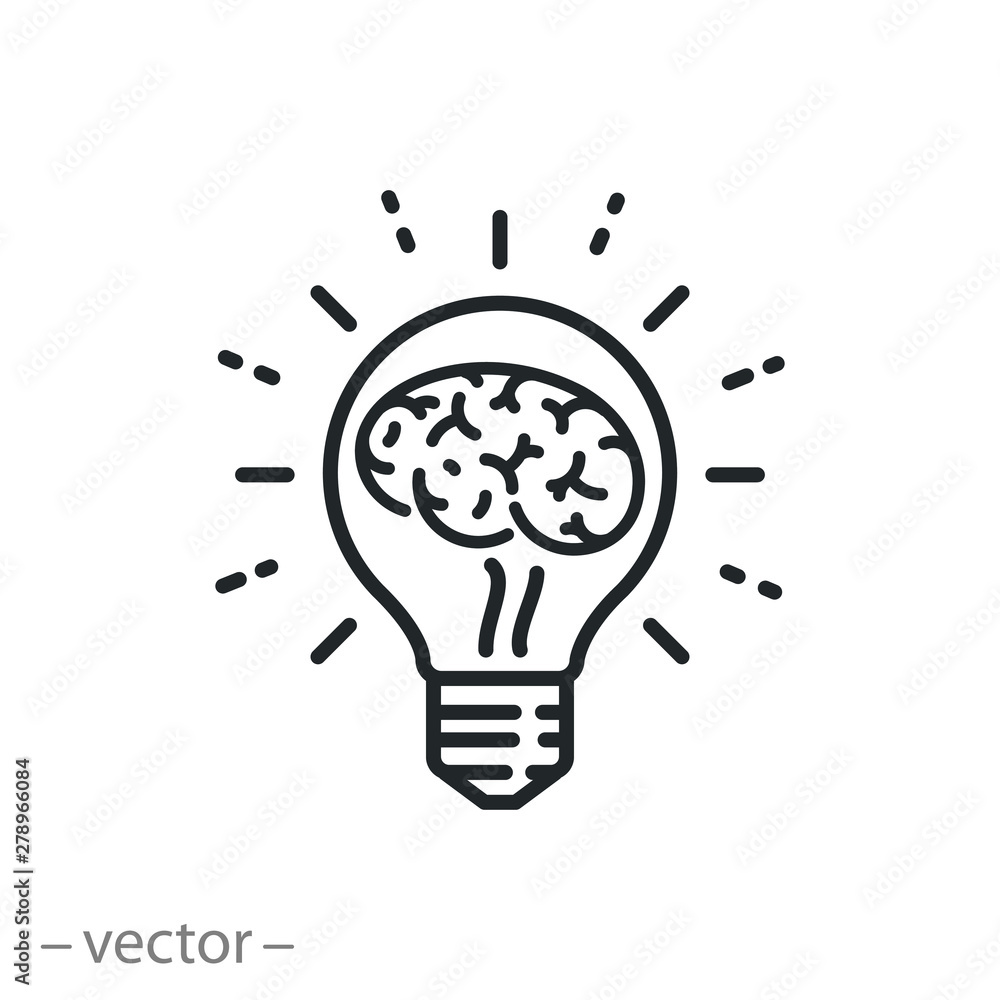 lightbulb idea icon, knowledge innovation, brain inside bulb, logo, light solution thinking, thin line symbols for web and mobile phone on white background - editable stroke vector illustration eps10 lightbulb idea icon, knowledge innovation, brain inside bulb, logo, light solution thinking, thin line symbols for web and mobile phone on white background - editable stroke vector illustration eps10
