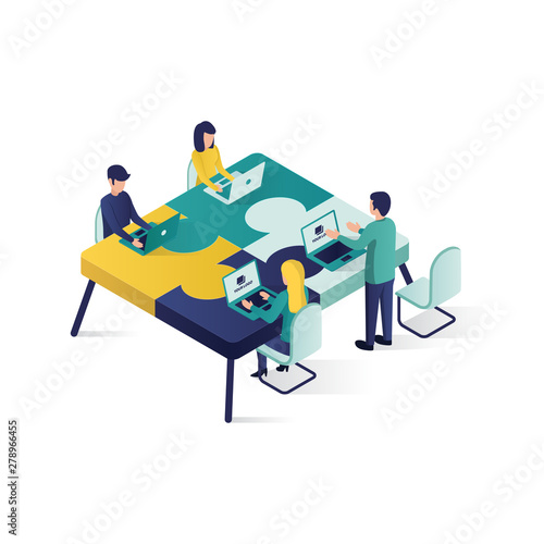 teamwork concept isometric illustration . cooperation partnership concept illustration in isometric style, teamwork illustration, teamwork metaphor
