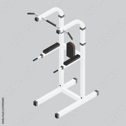 Power tower gym equipment isometric illustration. Vector.