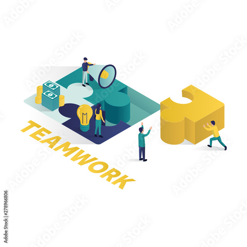 teamwork concept isometric illustration . cooperation partnership concept illustration in isometric style, teamwork illustration, teamwork metaphor