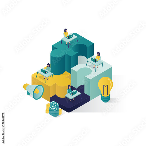 teamwork concept isometric illustration . cooperation partnership concept illustration in isometric style, teamwork illustration, teamwork metaphor