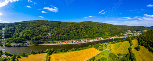 Aerial view, Zwingenberg Castle, river Neckar, Odenwald, Baden-Wurttemberg, Germany