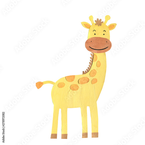 Cute cartoon trendy design little giraffe. African animal wildlife collaage papercut illustration.