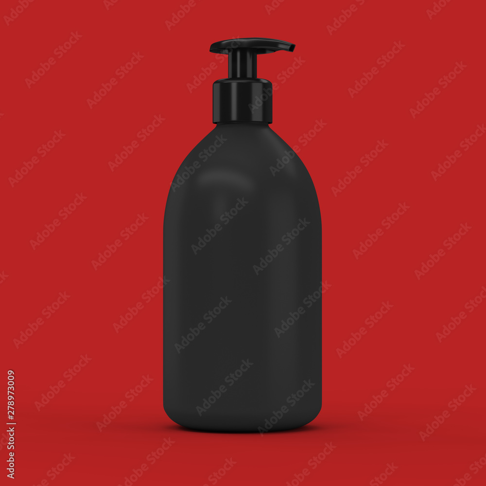 Fototapeta premium Black plastic bottle with dispenser for cosmetic - mockup