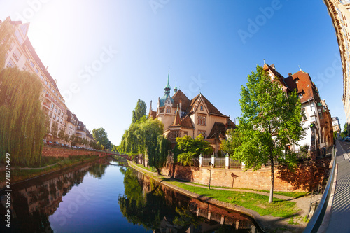 Ill river bank with traditional houses, Strasbourg