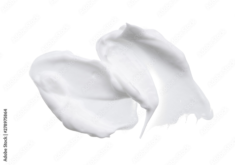 White smear and texture made with face clay or cream isolated on white background.