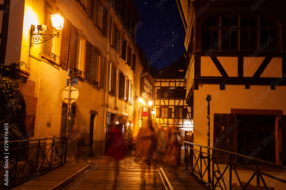 Night view of Petit France quarter in Strasbourg