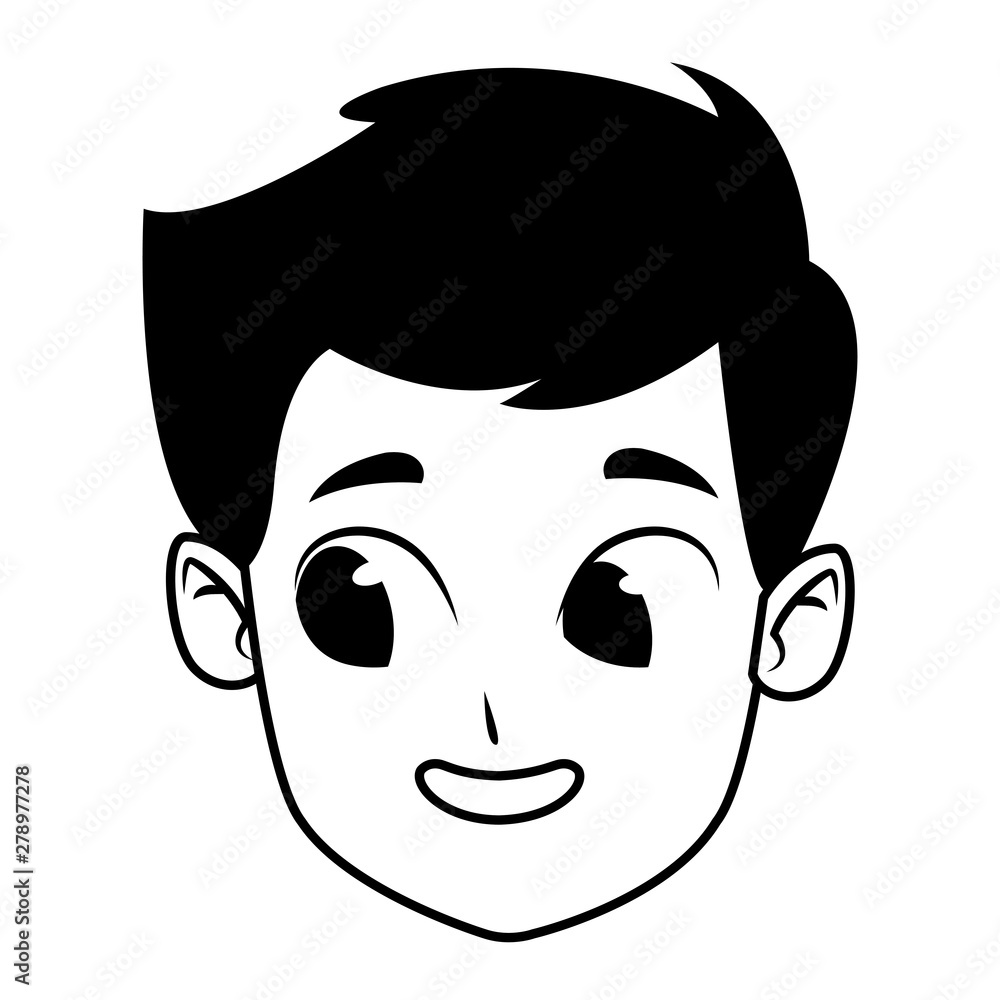 adorable cute young boy cartoon in black and white adorable cute young boy cartoon in black and white