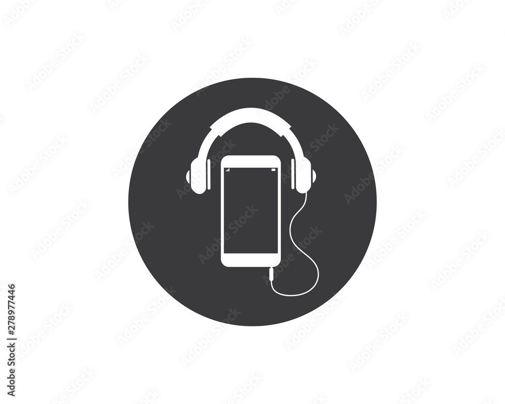 playing music in smartphone with earphone icon illustration vector playing music in smartphone with earphone icon illustration vector