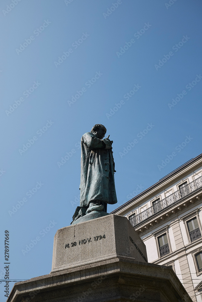 Milan, Italy - June 25, 2019 : View of Cesare Beccaria monument