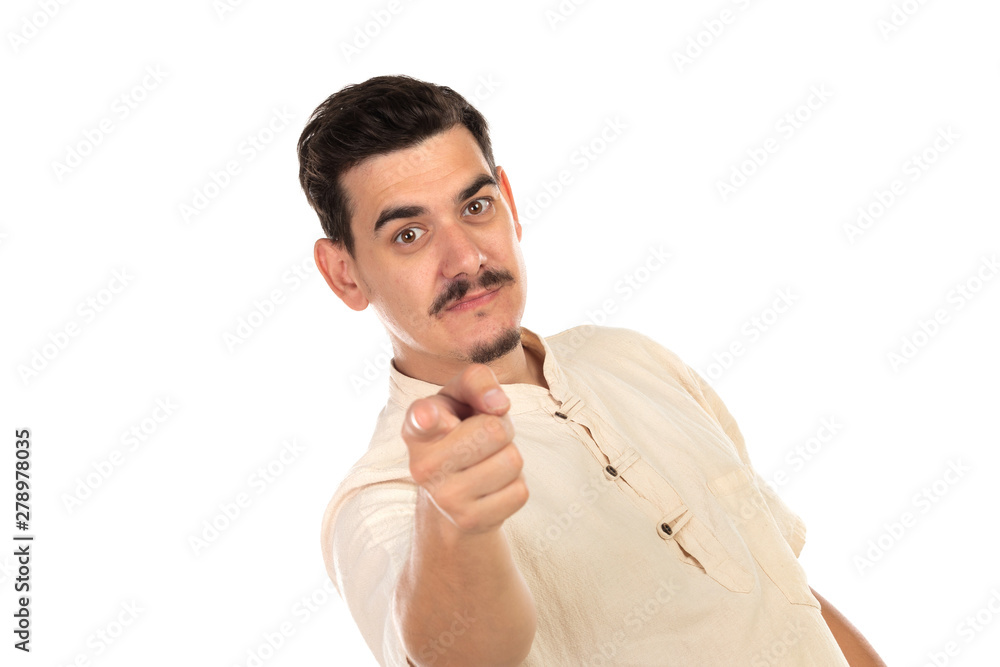 Handsome guy pointing something with his hands Handsome guy pointing something with his hands