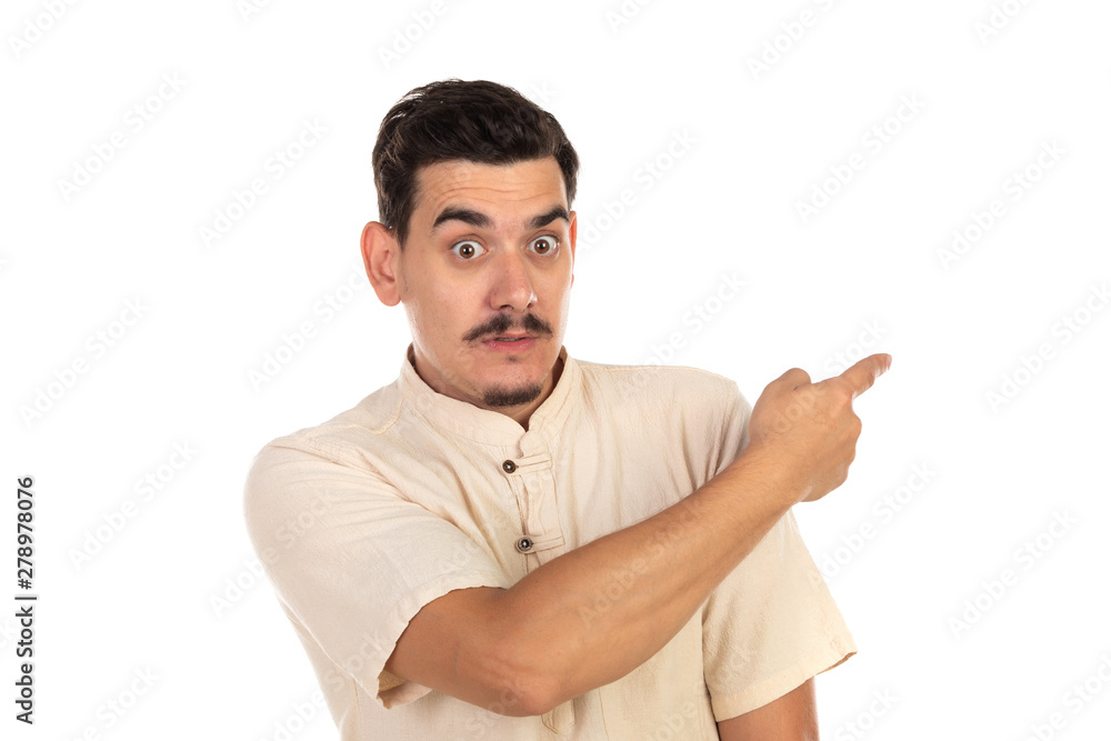 Handsome guy pointing something with his hands Handsome guy pointing something with his hands