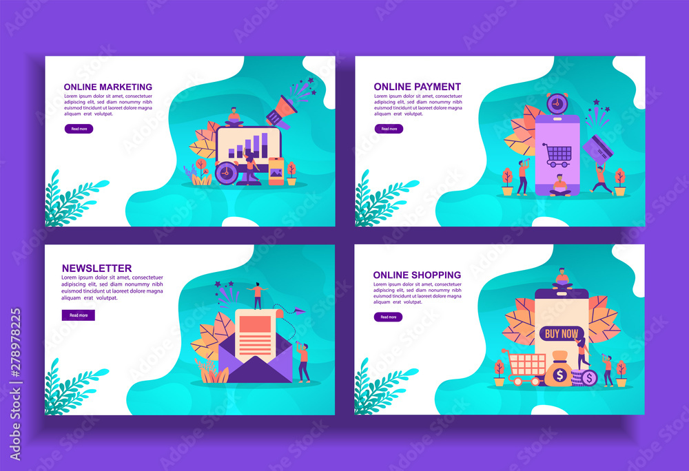 Set of modern flat design templates for Business, online marketing, online payment, newsletter online shopping. Easy to edit and customize. Modern Vector illustration concepts for business