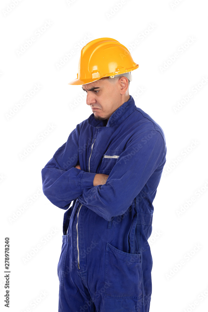 Angry worker with yellow helmet Angry worker with yellow helmet