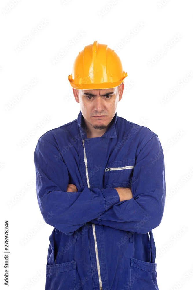 Angry worker with yellow helmet Angry worker with yellow helmet