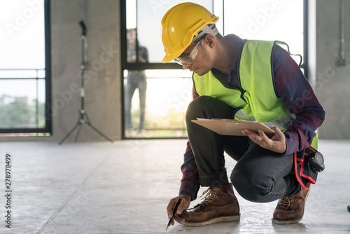 Construction concept , Foreman officer inspector defect about engineer&architect work home building before complete project