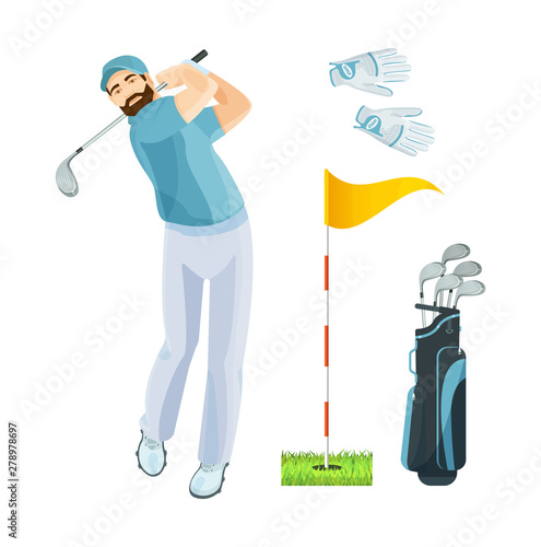 Golf equipment set logo icons sports gear for game