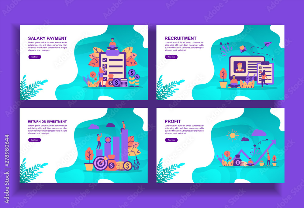 Set of modern flat design templates for Business, salary payment, recruitment, return on investment, profit. Easy to edit and customize. Modern Vector illustration concepts for business