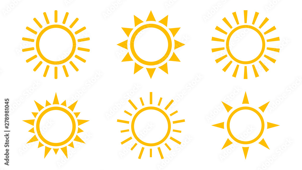 Sun icon set. Isolated vector symbol. Sun icon set. Isolated vector symbol.